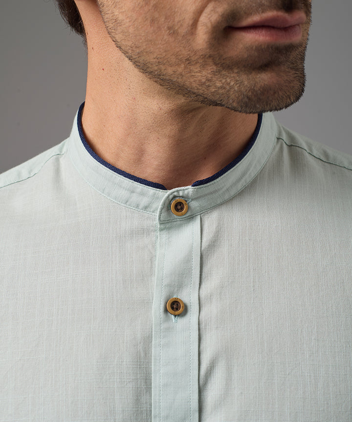 CAMISA MANGA CORTA LOOK LINO CUELLO NERU CLASSIC FIT VERDE AGUA PV26