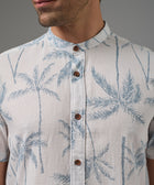 CAMISA MANGA CORTA LOOK LINO MEDIA PECHERA OCULTA CLASSIC FIT BLANCO ESTAMPADO PV26