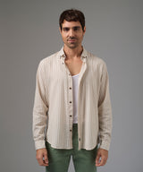 CAMISA MANGA LARGA CASUAL LOOK LINO RAYAS CUELLO BD CLASSIC FIT BEIGE RAYAS PV26
