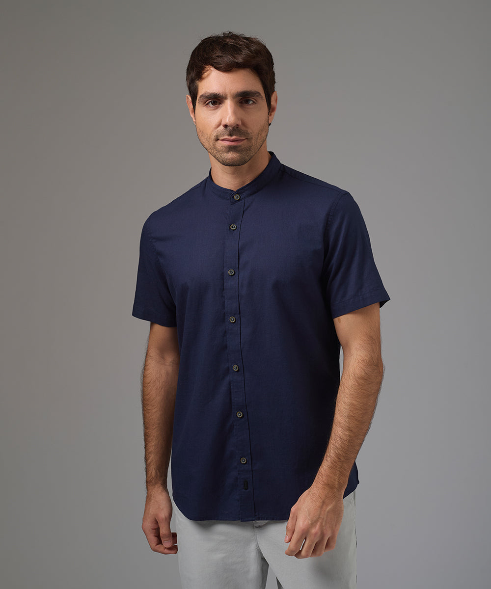 CAMISA MANGA CORTA LOOK LINO CUELLO NERU CLASSIC FIT AZUL MARINO PV26