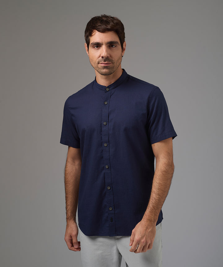 CAMISA MANGA CORTA LOOK LINO CUELLO NERU CLASSIC FIT AZUL MARINO PV26