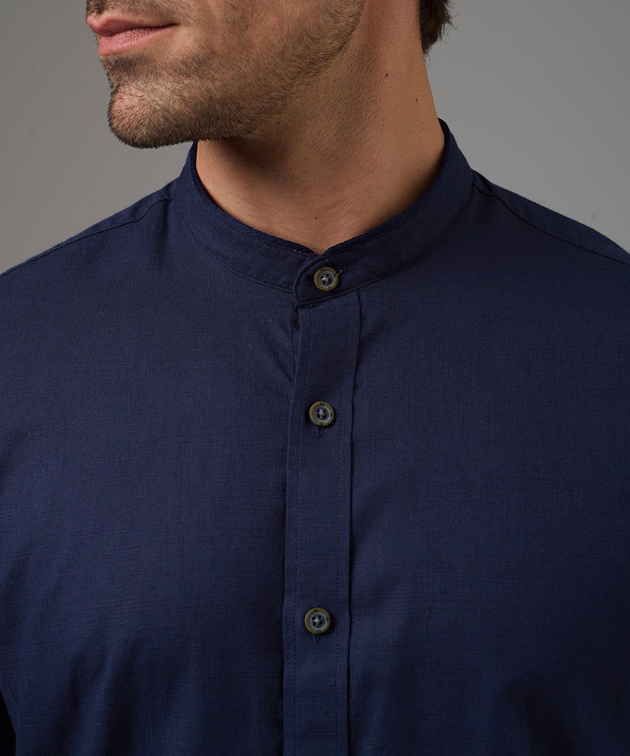 CAMISA MANGA CORTA LOOK LINO CUELLO NERU CLASSIC FIT AZUL MARINO PV26