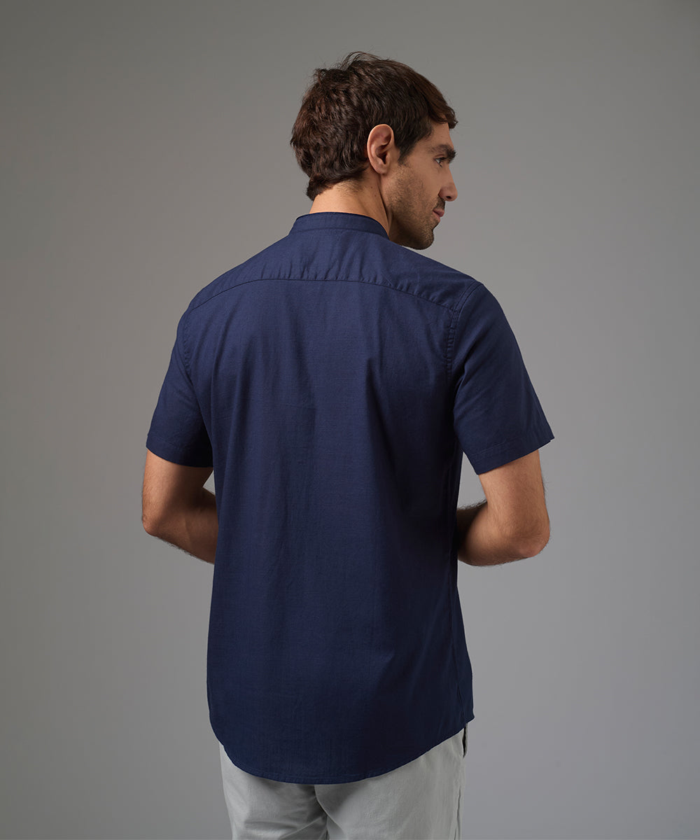 CAMISA MANGA CORTA LOOK LINO CUELLO NERU CLASSIC FIT AZUL MARINO PV26