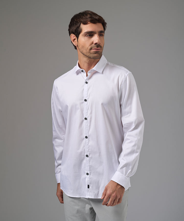 CAMISA MANGA LARGA PECHERA OJAL CLASSIC FIT BLANCO PV26