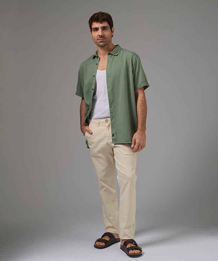 CAMISA MANGA CORTA TENCEL CUELLO SPREAD CLASSIC FIT VERDE CLARO PV26