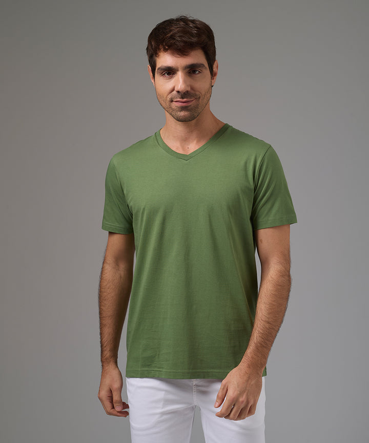 POLO MANGA CORTA JERSEY CUELLO V BASICO VERDE HOJA PV26
