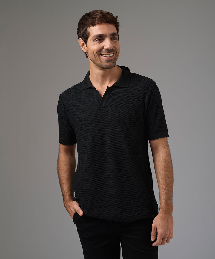 POLO MANGA CORTA PET CUELLO BOX SIN BOTON NEGRO PV26