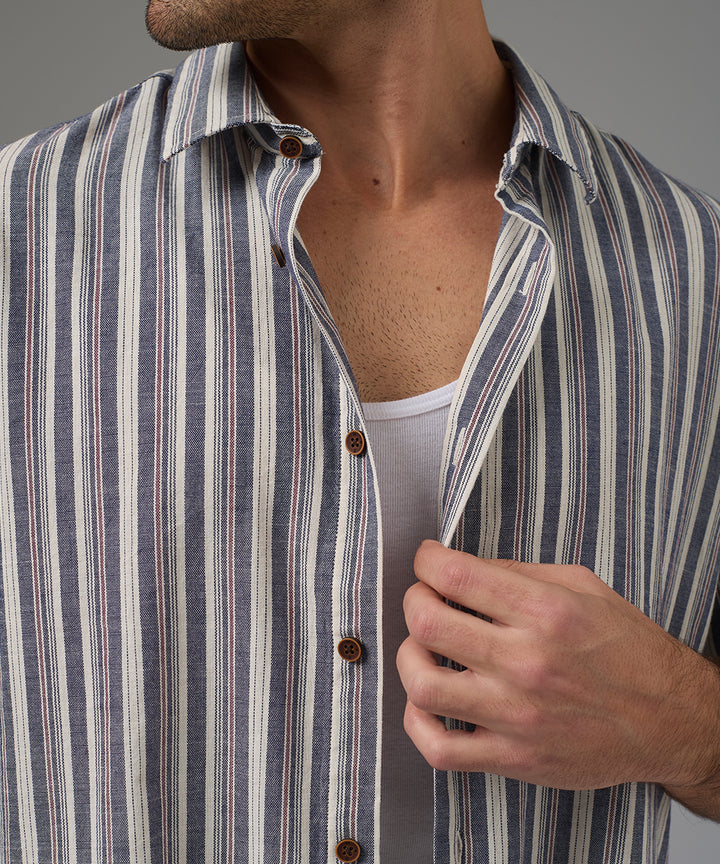 CAMISA MANGA LARGA CUELLO SPREAD SLIM FIT AZUL A RAYAS PV26