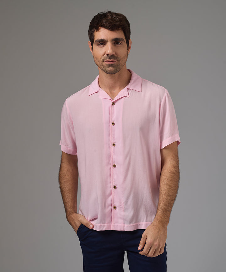 CAMISA MANGA CORTA CUELLO RESORT CLASSIC FIT ROSA PV26