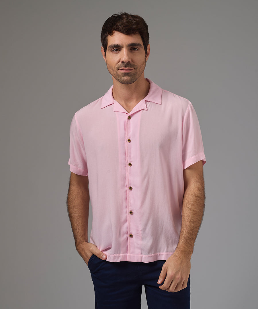 CAMISA MANGA CORTA CUELLO RESORT CLASSIC FIT ROSA PV26