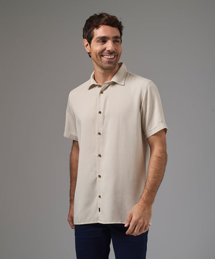CAMISA MANGA CORTA TENCEL CUELLO SPREAD CLASSIC FIT HUESO PV26