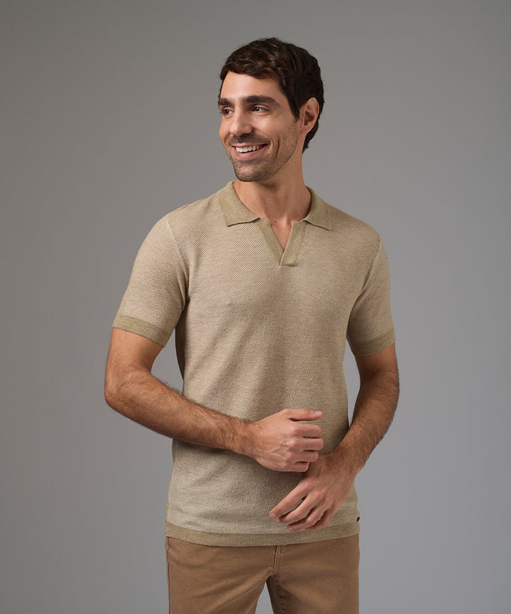POLO MANGA CORTA PET JACKARD BICOLOR BEIGE PV26