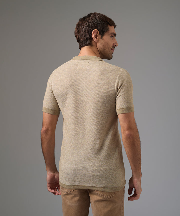 POLO MANGA CORTA PET JACKARD BICOLOR BEIGE PV26
