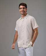 CAMISA MANGA CORTA LOOK LINO PECHERA OCULTA CLASSIC FIT HUESO PV26
