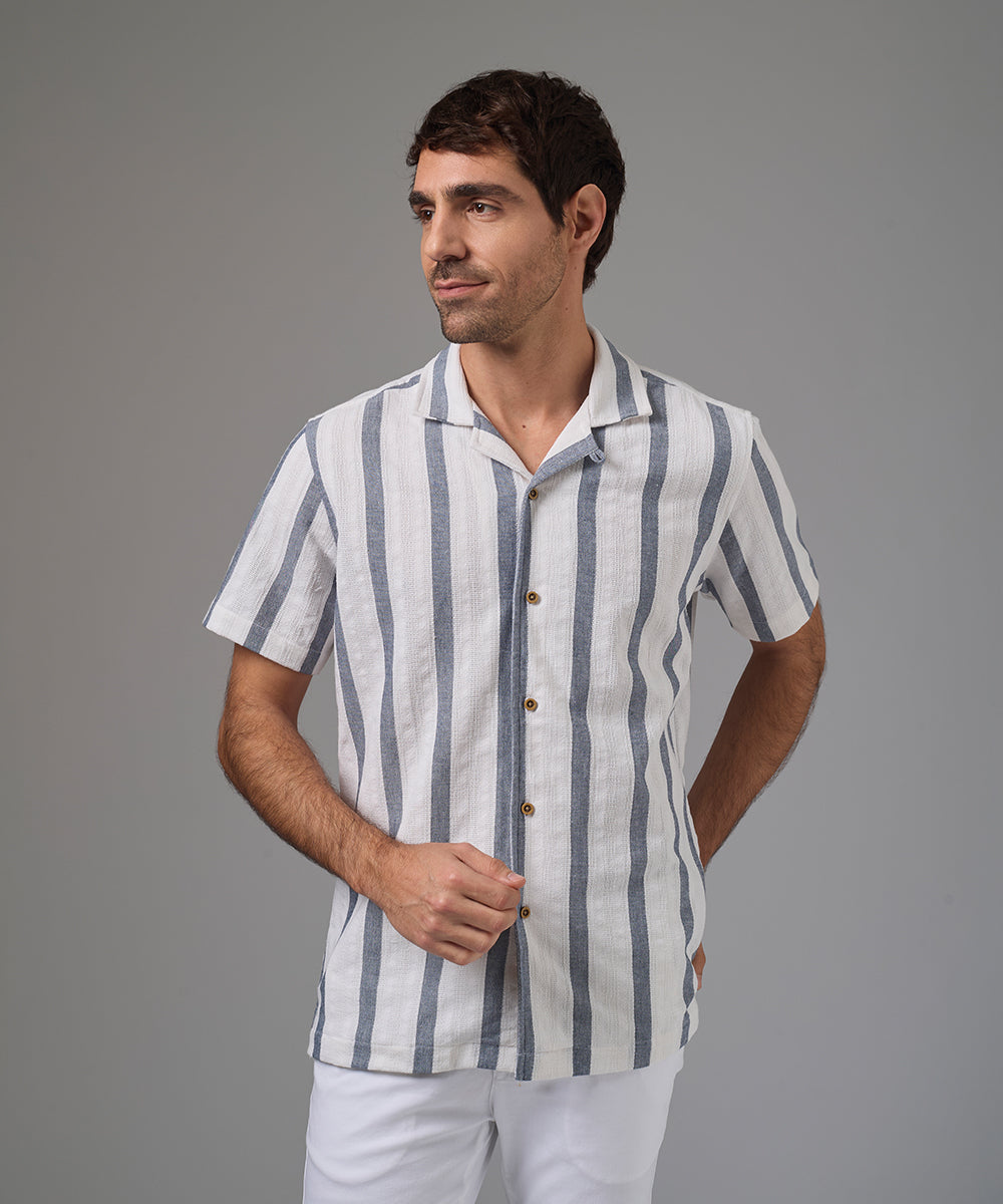 CAMISA MANGA CORTA CALADA CUELLO RESORT CLASSIC FIT AZUL PV26