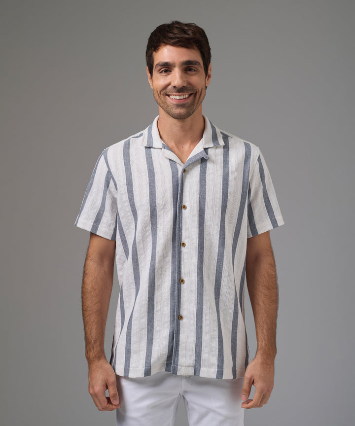CAMISA MANGA CORTA CALADA CUELLO RESORT CLASSIC FIT AZUL PV26
