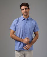 CAMISA MANGA CORTA LOOK LINO PECHERA OCULTA CLASSIC FIT AZUL PV26