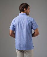 CAMISA MANGA CORTA LOOK LINO PECHERA OCULTA CLASSIC FIT AZUL PV26