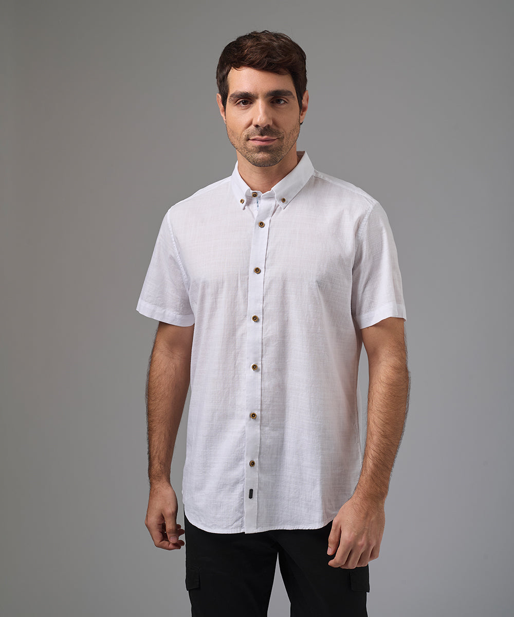 CAMISA MANGA CORTA CASUAL LOOK LINO CR BUTTON DOWN CLASSIC FIT BLANCO PV26