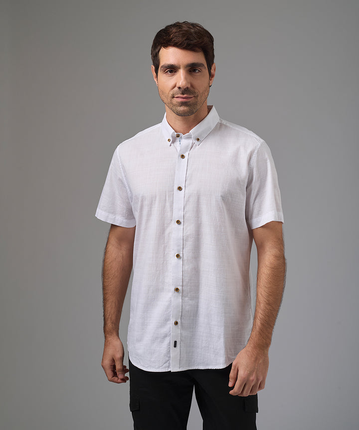 CAMISA MANGA CORTA CASUAL LOOK LINO CR BUTTON DOWN CLASSIC FIT BLANCO PV26