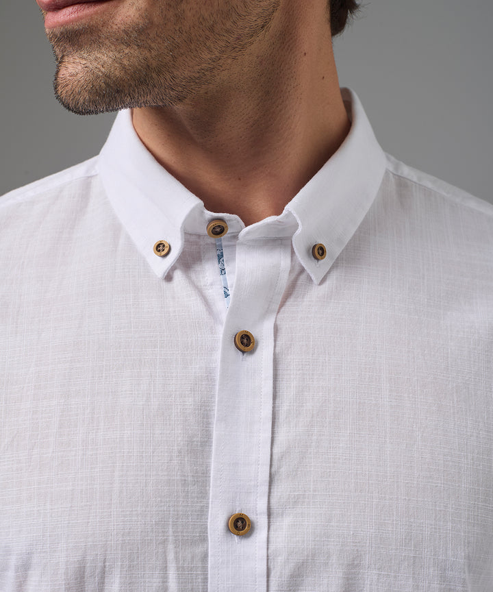 CAMISA MANGA CORTA CASUAL LOOK LINO CR BUTTON DOWN CLASSIC FIT BLANCO PV26