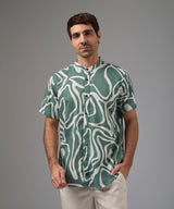 CAMISA MANGA CORTA LOOK LINO MEDIA PECHERA OCULTA CLASSIC FIT ESTAMPADO VERDE PV26