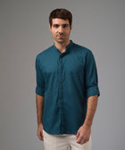 CAMISA MANGA LARGA ROLL UP CASUAL LOOK LINO CR C.NERU CLASSIC FIT COBALTO PV26