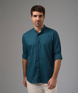 CAMISA MANGA LARGA ROLL UP CASUAL LOOK LINO CR C.NERU CLASSIC FIT COBALTO PV26