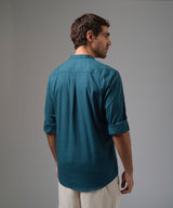 CAMISA MANGA LARGA ROLL UP CASUAL LOOK LINO CR C.NERU CLASSIC FIT COBALTO PV26