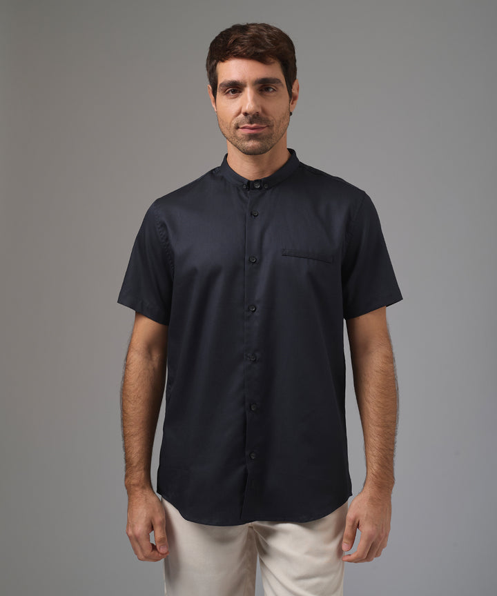 CAMISA MANGA CORTA CUELLO MICRO BD CLASSIC FIT NEGRO PV26