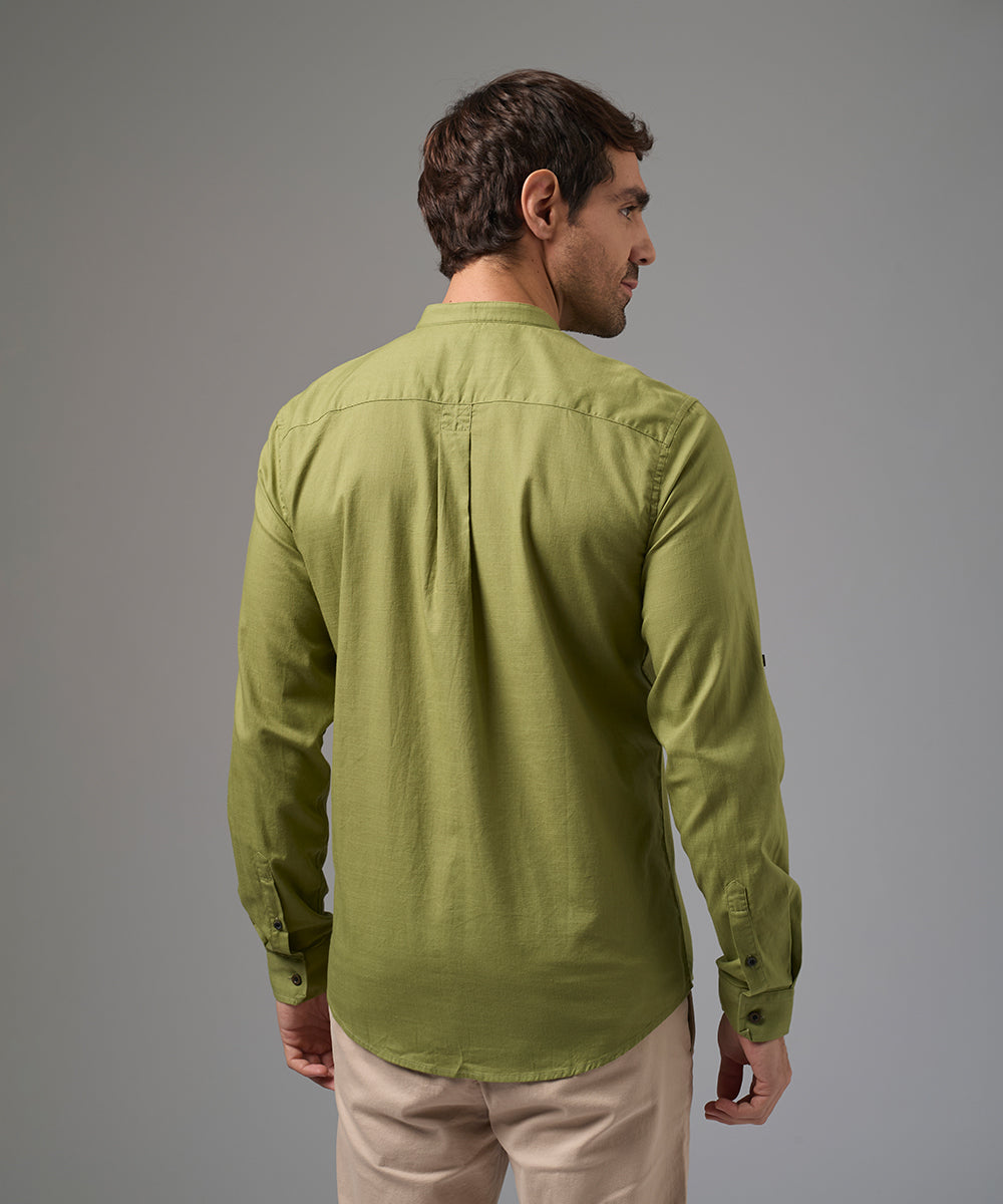 CAMISA MANGA LARGA ROLL UP CASUAL LOOK LINO CR C.NERU CLASSIC FIT VERDE CLARO PV26