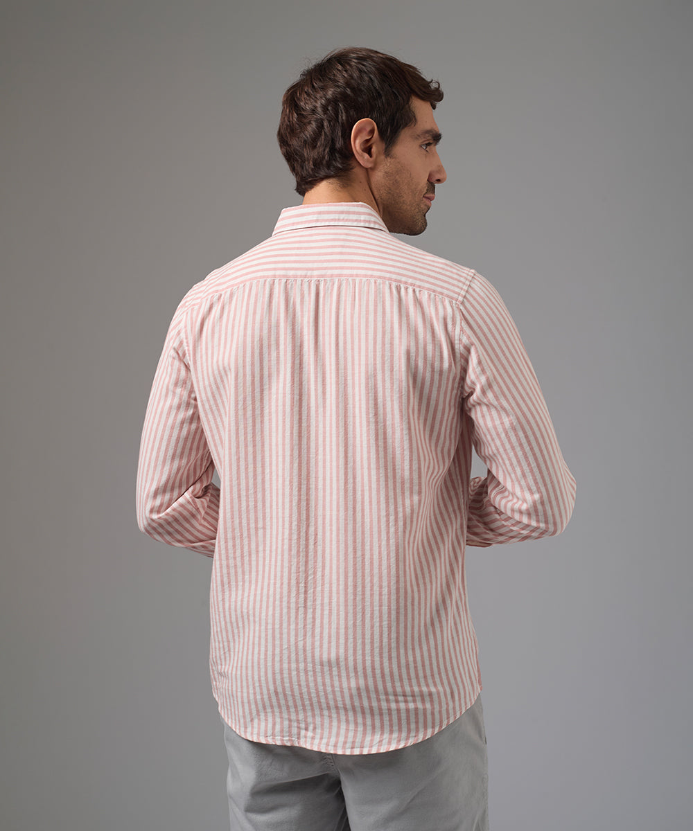 CAMISA MANGA LARGA CASUAL LOOK LINO RAYAS CUELLO BD CLASSIC FIT ROSADO RAYAS PV26