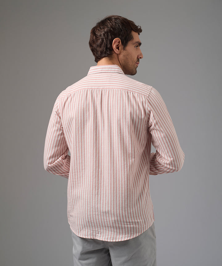 CAMISA MANGA LARGA CASUAL LOOK LINO RAYAS CUELLO BD CLASSIC FIT ROSADO RAYAS PV26