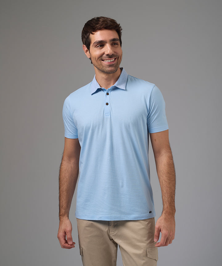 POLO MANGA CORTA JERSEY CUELLO BOX CELESTE PV26