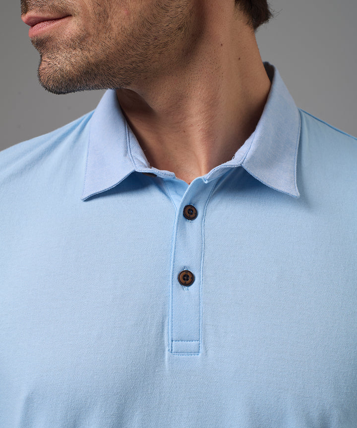 POLO MANGA CORTA JERSEY CUELLO BOX CELESTE PV26