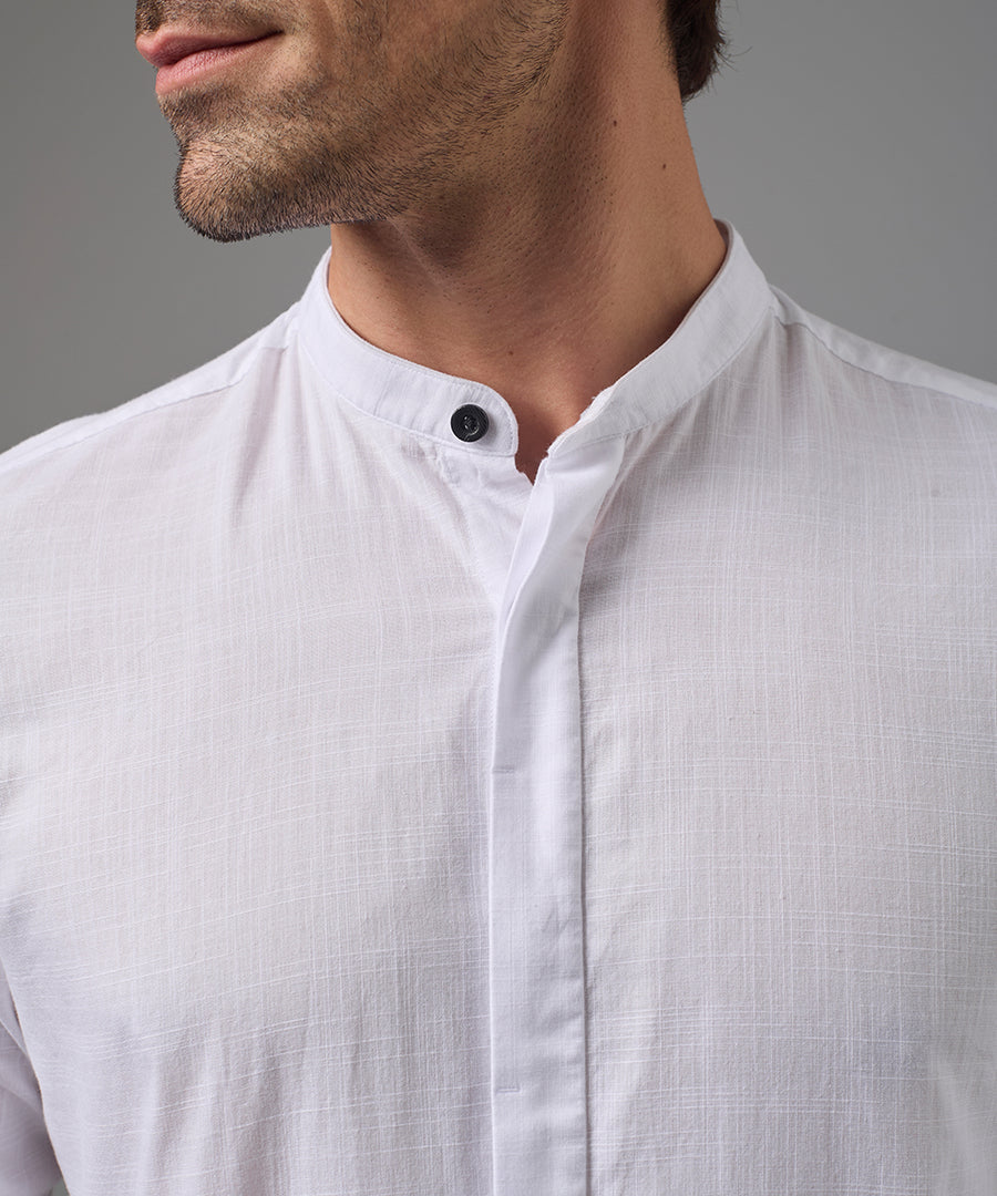 CAMISA MANGA LARGA LOOK LINO ROLL UP CASUAL CR C.NERU CLASSIC FIT BLANCO PV26