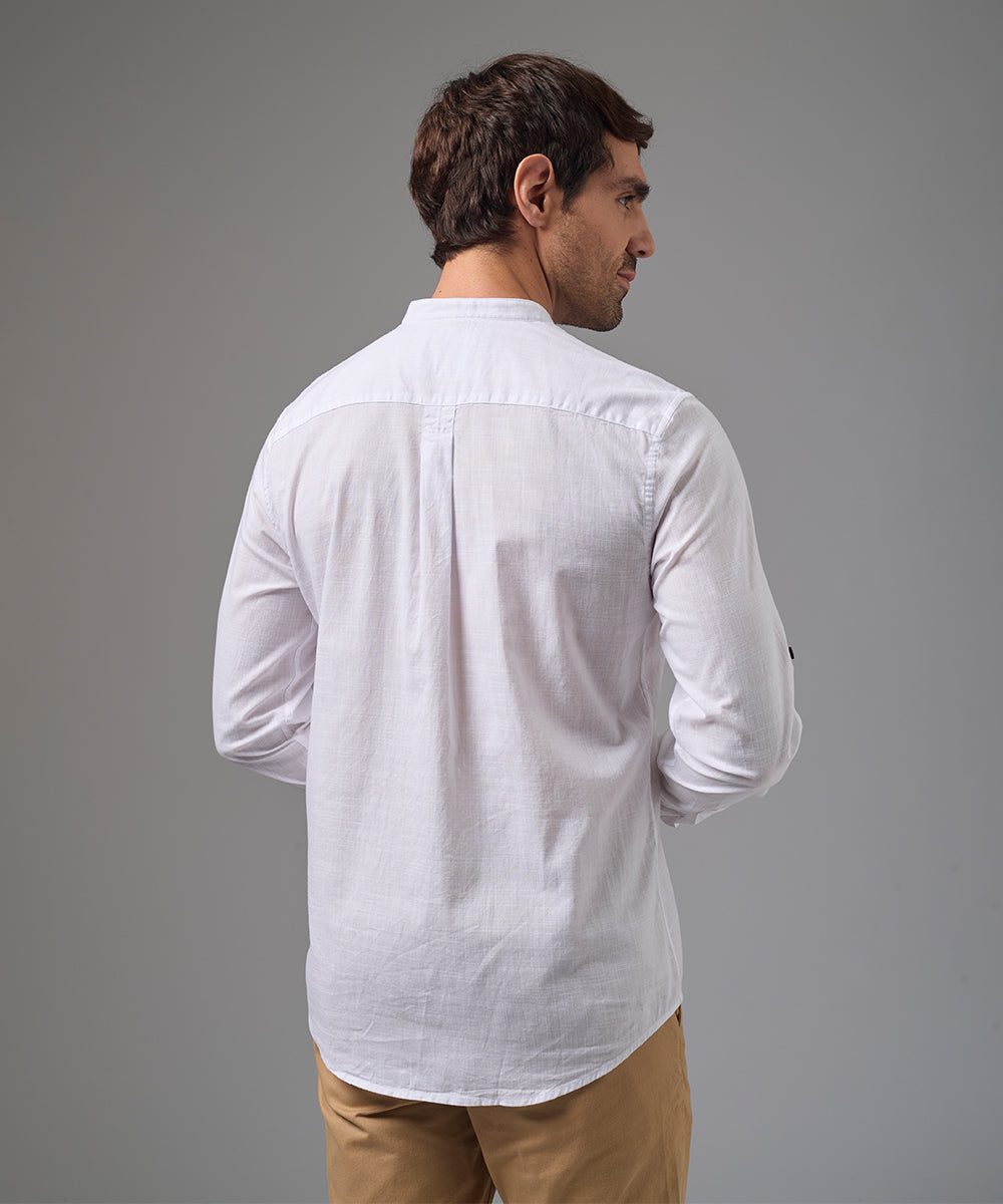 CAMISA MANGA LARGA ROLL UP CASUAL LOOK LINO CR C.NERU CLASSIC FIT BLANCO PV26