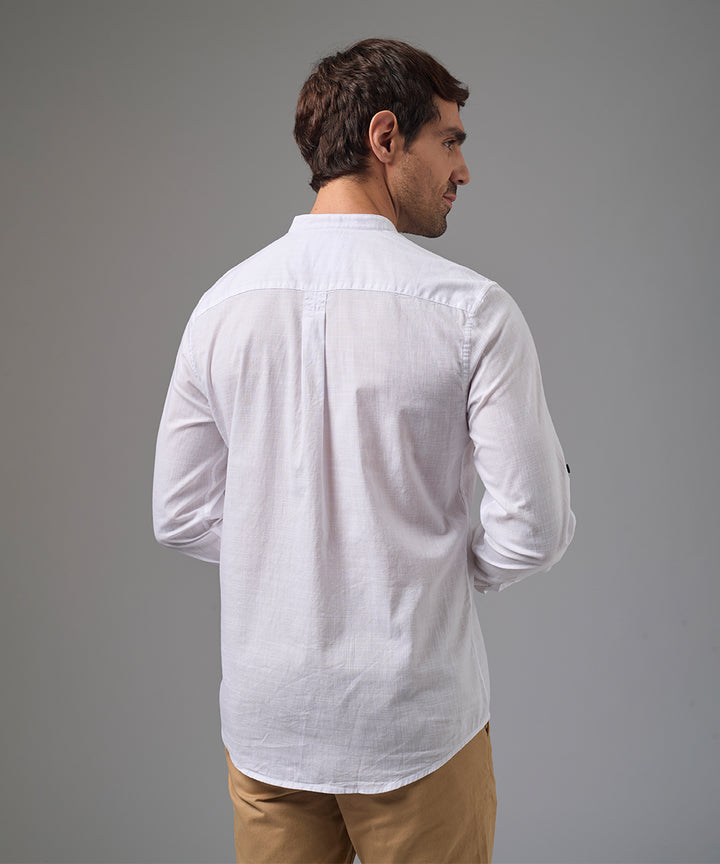 CAMISA MANGA LARGA ROLL UP CASUAL LOOK LINO CR C.NERU CLASSIC FIT BLANCO PV26