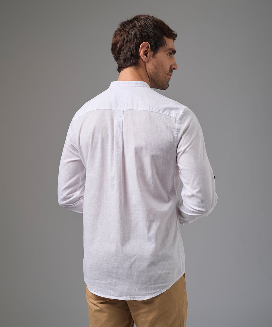 CAMISA MANGA LARGA LOOK LINO ROLL UP CASUAL CR C.NERU CLASSIC FIT BLANCO PV26