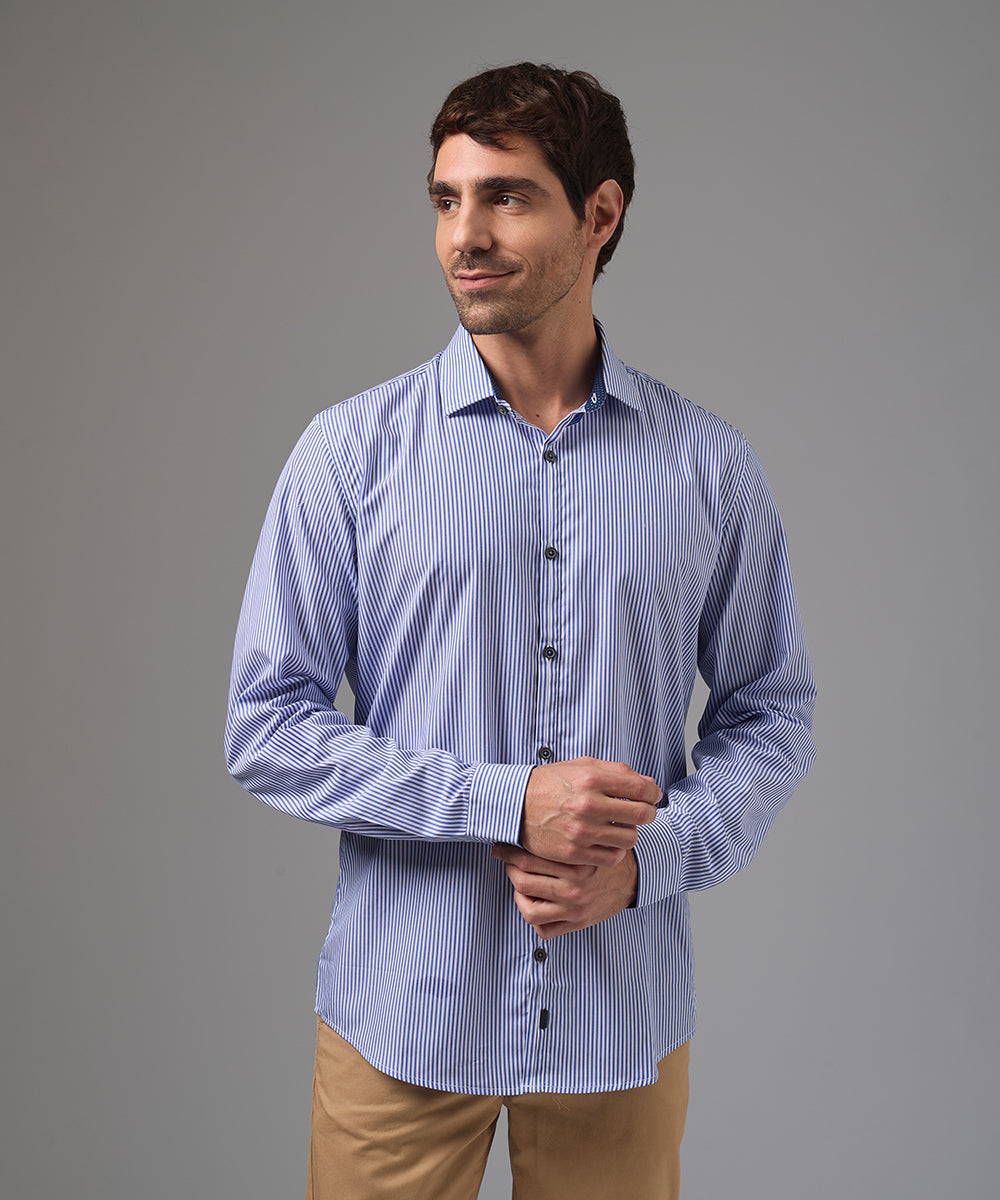 CAMISA MANGA LARGA PECHERA OJAL SLIM FIT AZUL A RAYAS PV26