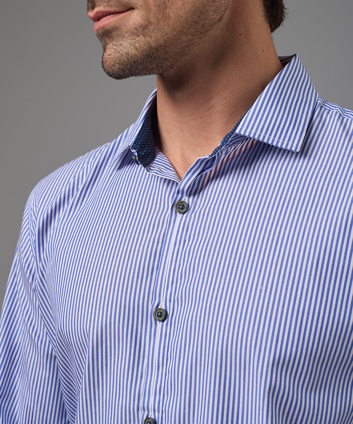 CAMISA MANGA LARGA PECHERA OJAL SLIM FIT AZUL A RAYAS PV26