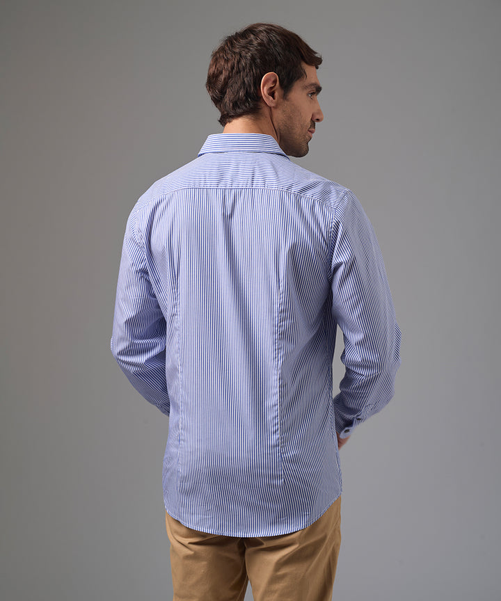 CAMISA MANGA LARGA PECHERA OJAL SLIM FIT AZUL A RAYAS PV26