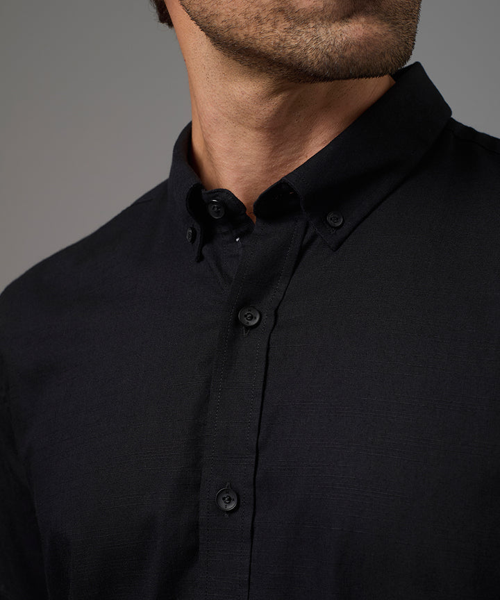 CAMISA MANGA CORTA CASUAL LOOK LINO CR BUTTON DOWN CLASSIC FIT NEGRO PV26