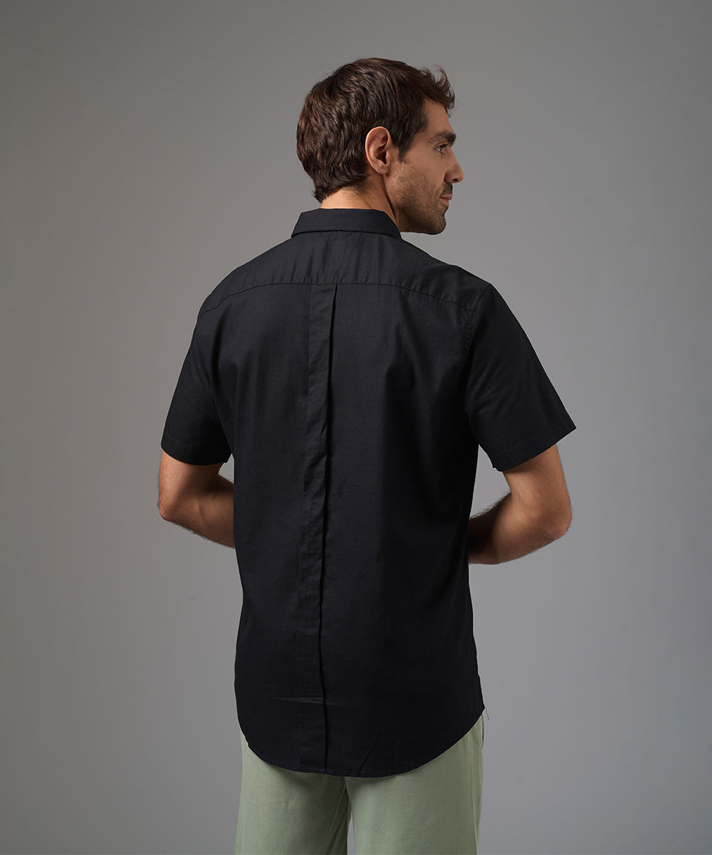 CAMISA MANGA CORTA CASUAL LOOK LINO CR BUTTON DOWN CLASSIC FIT NEGRO PV26
