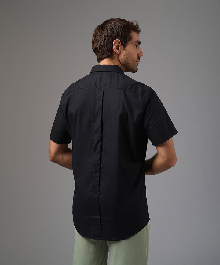 CAMISA MANGA CORTA CASUAL LOOK LINO CR BUTTON DOWN CLASSIC FIT NEGRO PV26