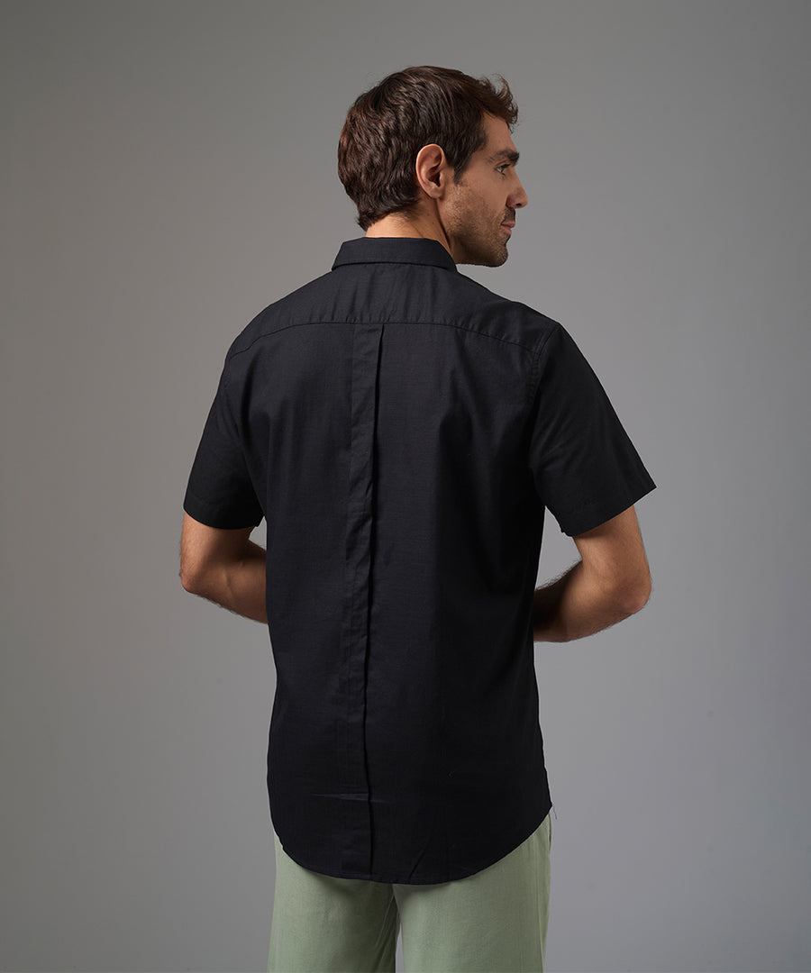 CAMISA MANGA CORTA CASUAL LOOK LINO CR BUTTON DOWN CLASSIC FIT NEGRO PV26
