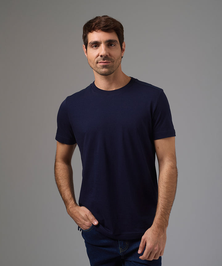 POLO MANGA CORTA JERSEY CUELLO REDONDO WAFER CANESU AZUL MARINO PV26