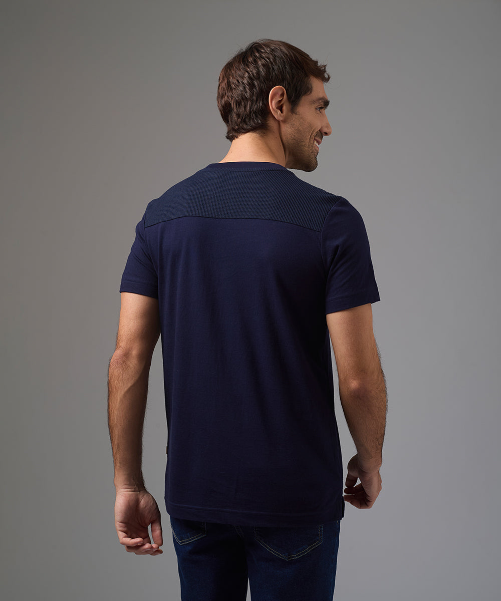 POLO MANGA CORTA JERSEY CUELLO REDONDO WAFER CANESU AZUL MARINO PV26