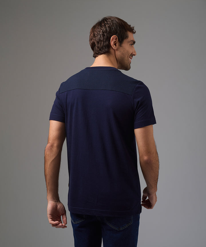 POLO MANGA CORTA JERSEY CUELLO REDONDO WAFER CANESU AZUL MARINO PV26