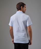 CAMISA MANGA CORTA LOOK LINO PECHERA OCULTA CLASSIC FIT CELESTE PV26